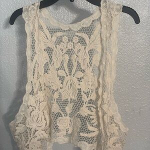 Crochet Lace Sleeveless Tank - Cream